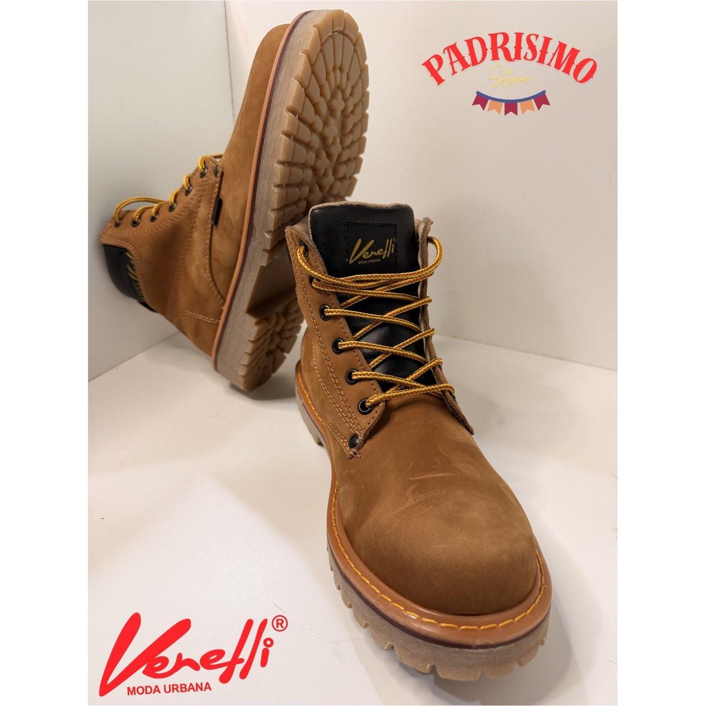 Bota de Piel termino gamuza VERETLI Work Boots Tipo Timberland Avellana 602 - Uso Urbano y rudo.