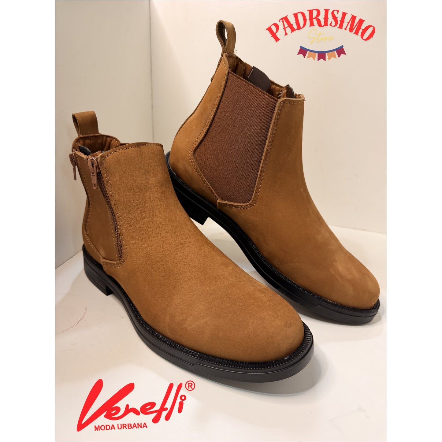 Botin de Piel Casual con Cierre termino gamuza VERETLI Chelsea Avellana 715
