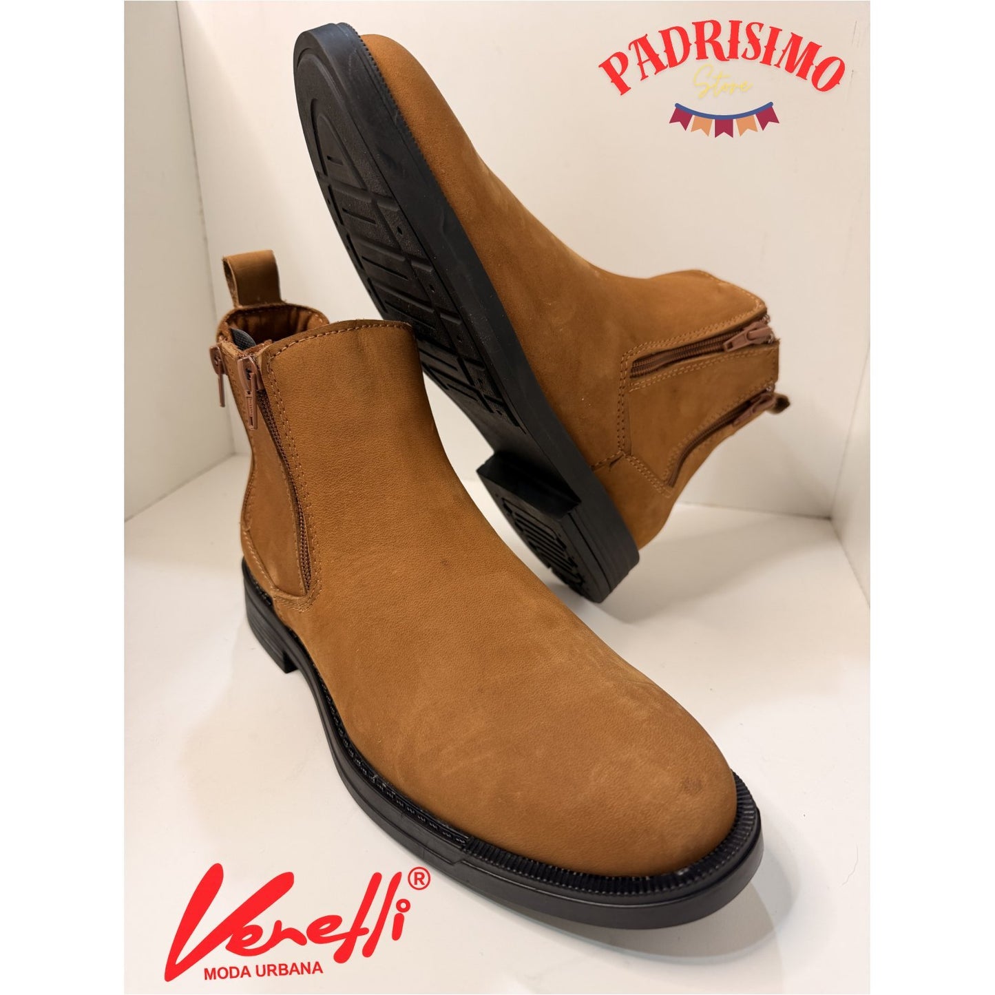 Botin de Piel Casual con Cierre termino gamuza VERETLI Chelsea Avellana 715