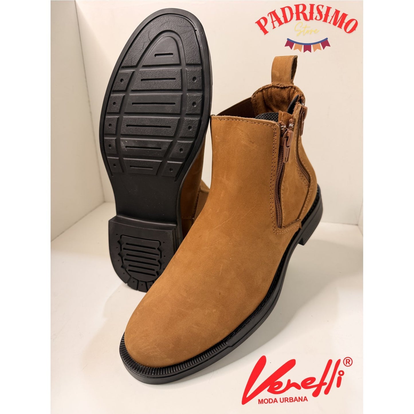 Botin de Piel Casual con Cierre termino gamuza VERETLI Chelsea Avellana 715