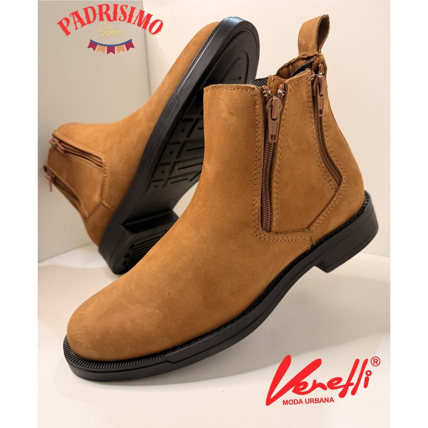 Botin de Piel Casual con Cierre termino gamuza VERETLI Chelsea Avellana 715