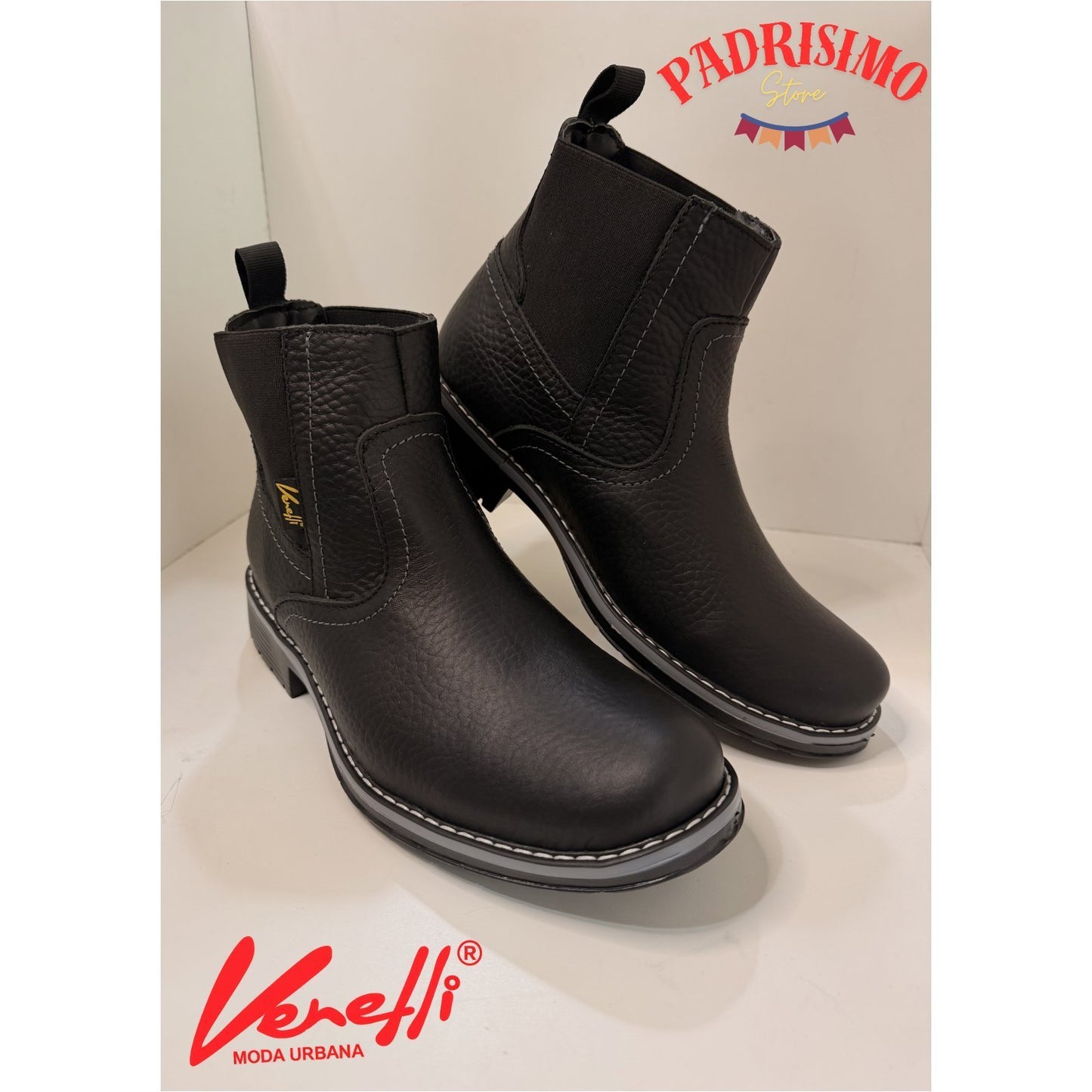 Botin de Piel Casual VERETLI Chelsea Negro 710